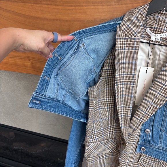 NWT VERONICA BEARD Keaton Plaid Denim Combo Dickey Jacket, Size S - Picture 10 of 16